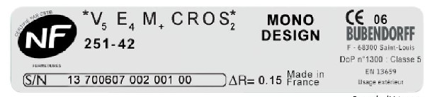 numéro SN du volet